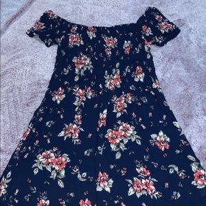 Off the shoulder navy blue flower dress
